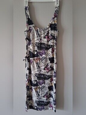 Almost Famous White Scoop Midi Dress with Purple and Pink Butterflies